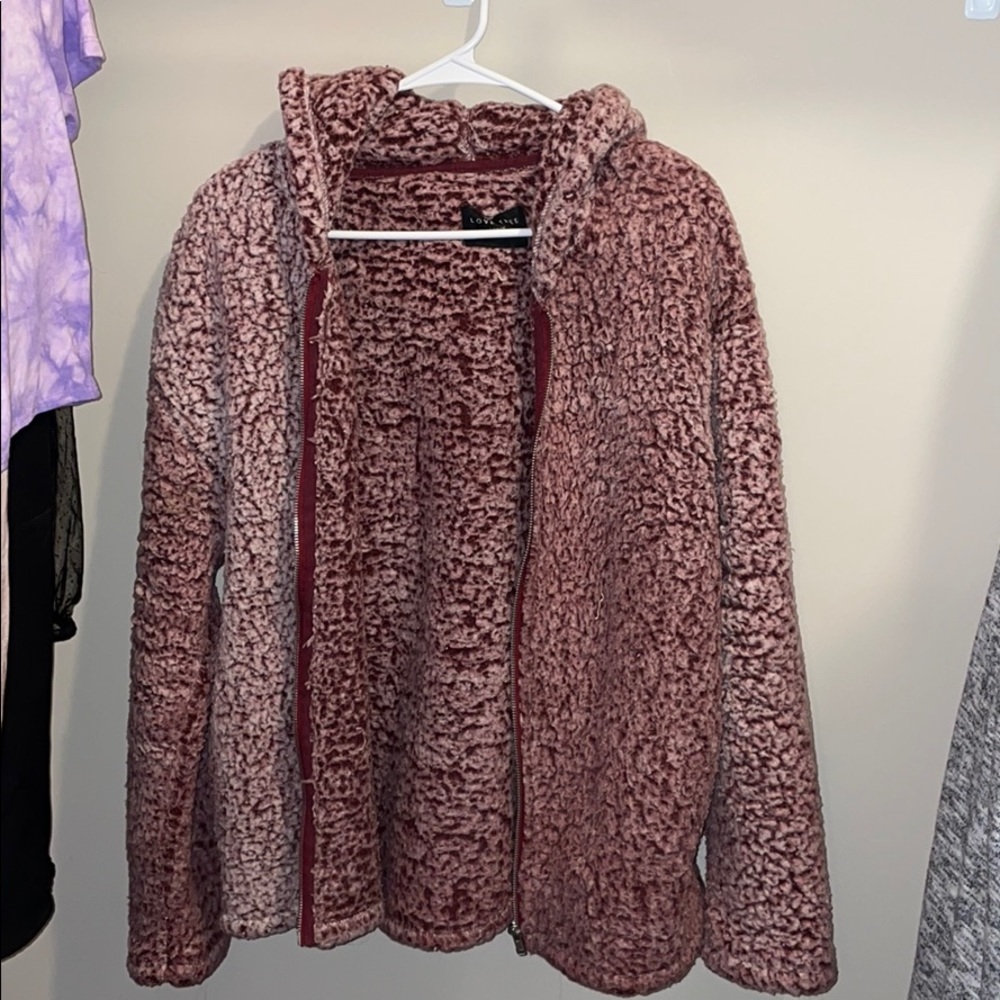 Fuzzy hooded zip up